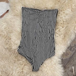 American Apparel Striped Strapless Cheeky Bodysuit